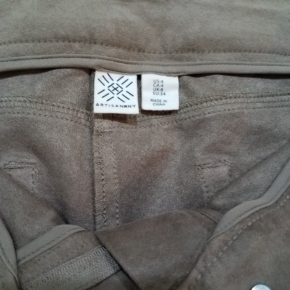 Fall Neutral Tan Skinny Pants Faux Suede Jeggings with Tonal Texture Women's 4 - Picture 16 of 17